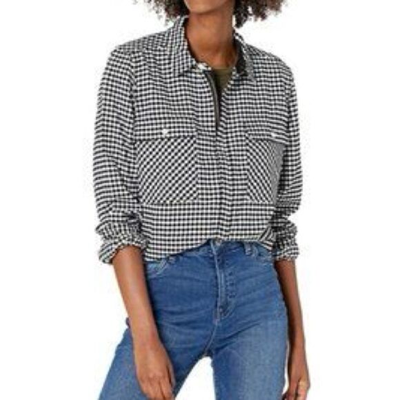 J. Crew Tops - J. Crew Mercantile Long Sleeve Gingham Half Zip Double Pocket Collared Shirt. XS
